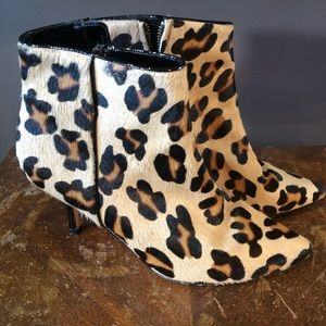 Boden Leopard Print Fur Stilleto Heel Booties